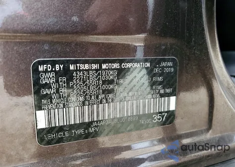 2020 Mitsubishi Outlander Sport Es z USA, uszkodzony, nr VIN JA4AP3AU8LU018899